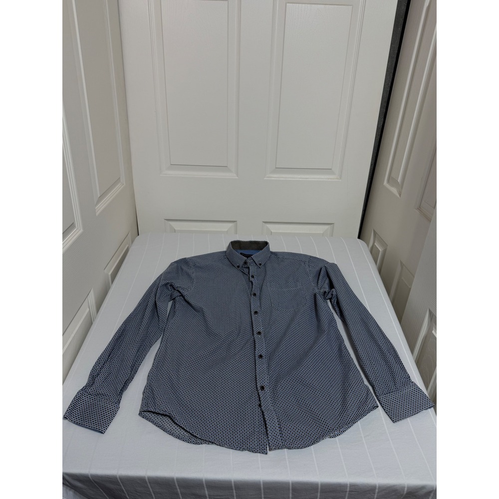 Rue Saint-Patrick Montreal Mens Medium Blue Brown Geometric Cotton Button Down